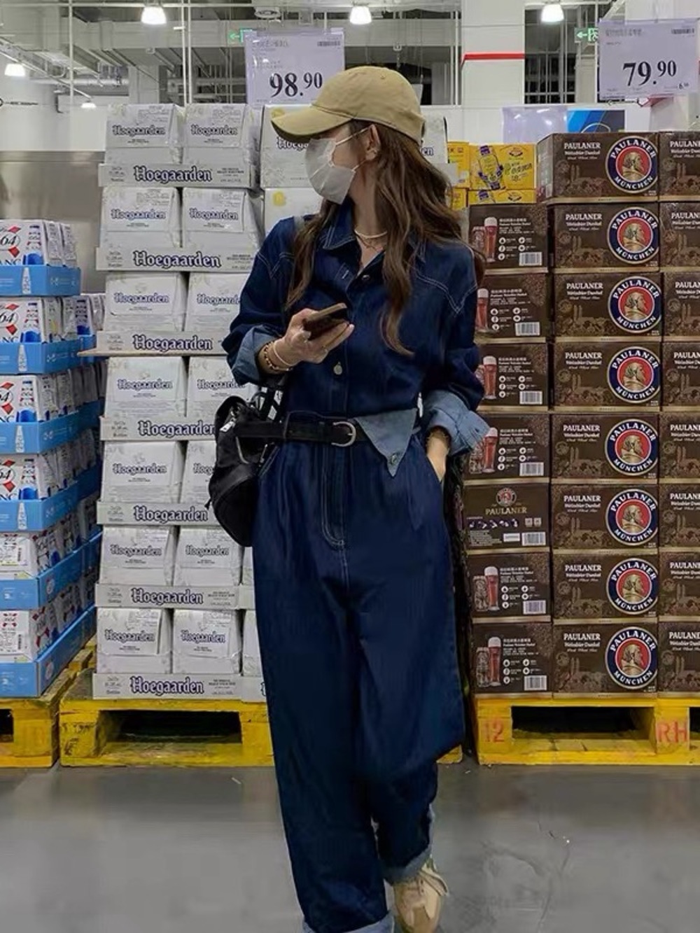 Casual Dark Blue Denim Jumpsuit